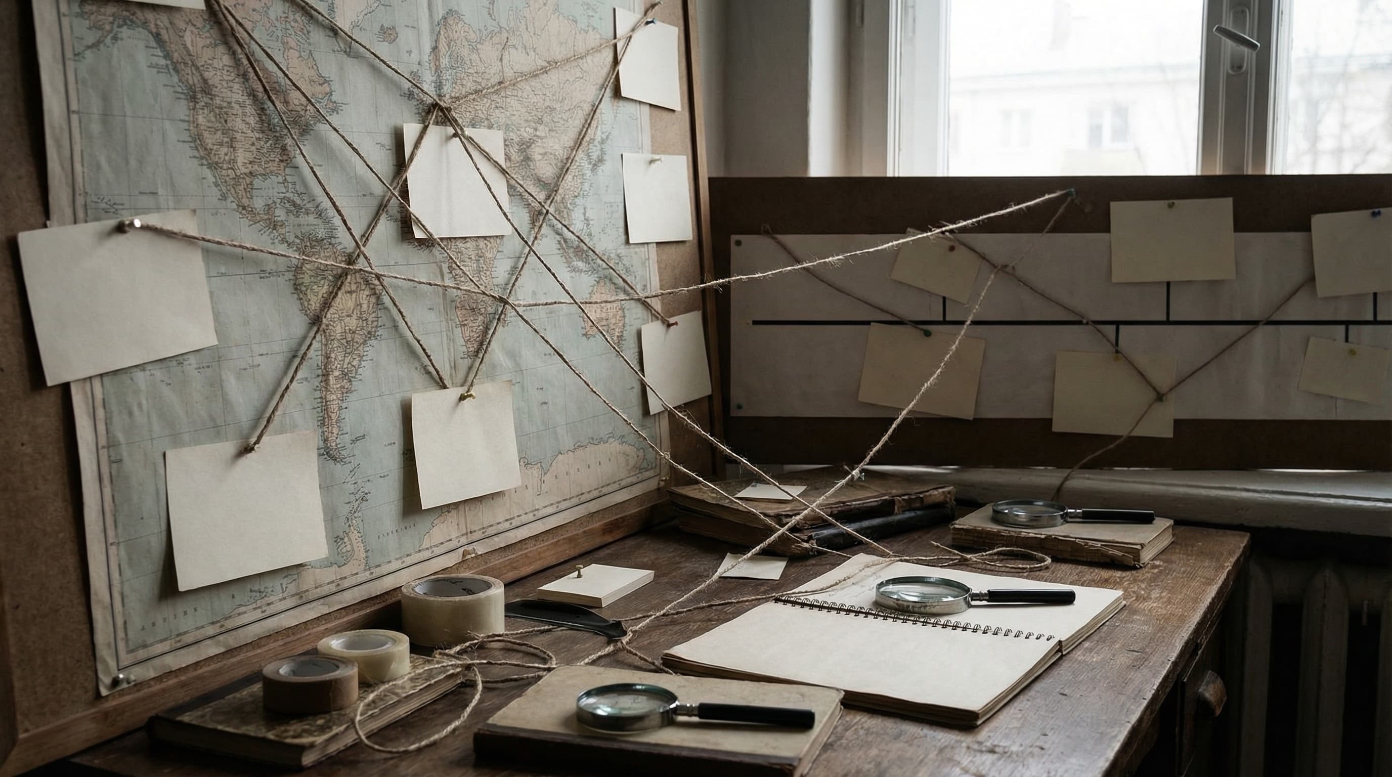 Map and timeline workspace with neutral lighting